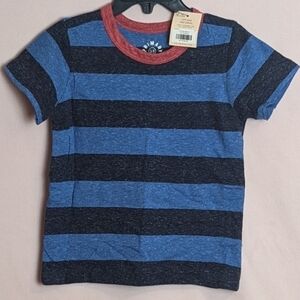 Primary Short Sleeve Stripe Raglan Tee in Navy and Blueberry Blue size 2-3